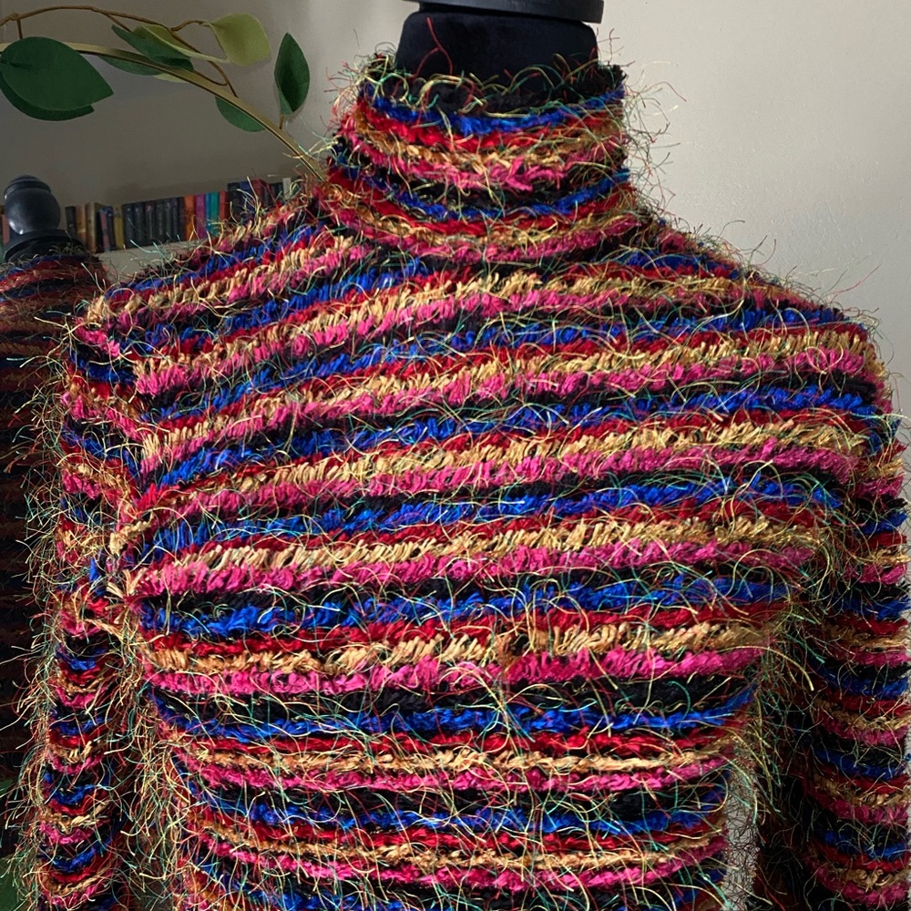 90s fuzzy sweater cache striped shimmer medium
